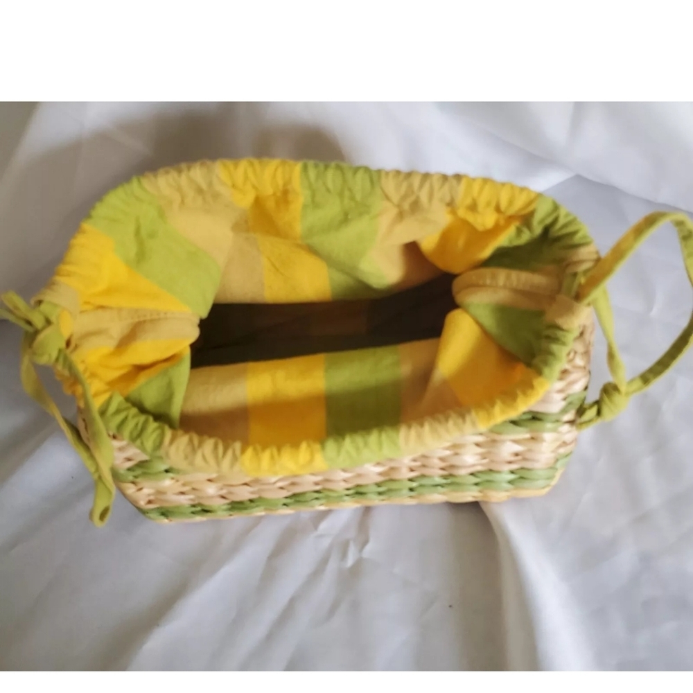 Sun 'N' Sand Bag Woven Rattan Straw & Fabric Beach Drawstring Colorful Purse - Picture 5 of 15